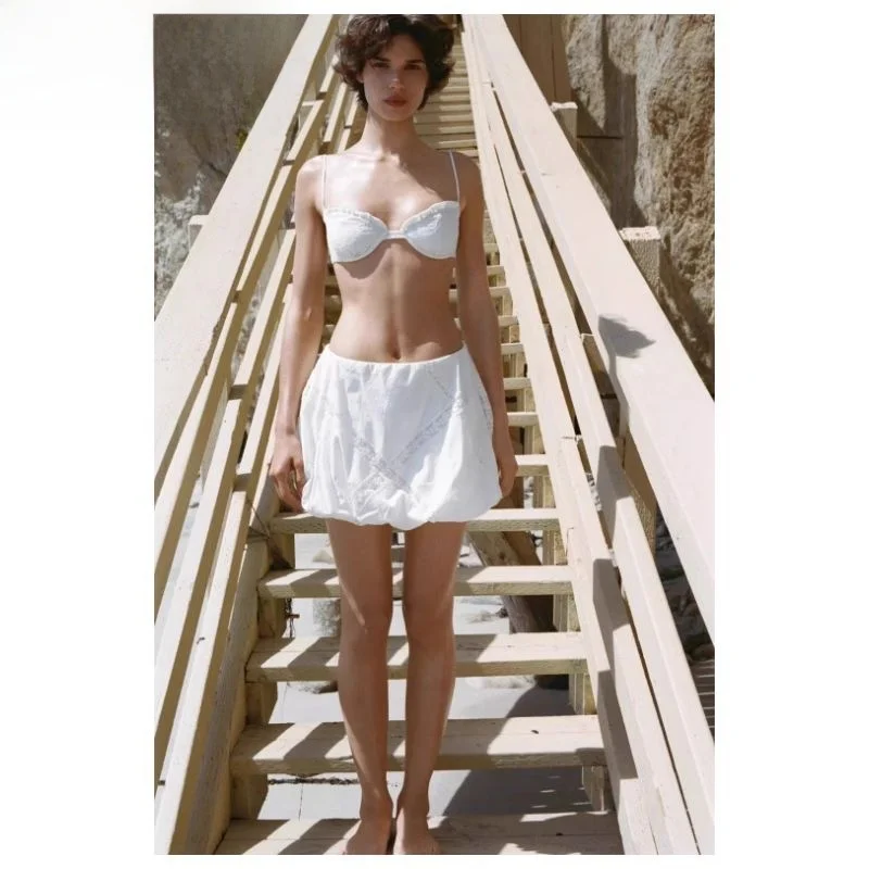 

Новинка лета 2025, женская пышная юбка с вышивкой на бретельках, юбка трапециевидной формы с низкой талией, повседневная одежда, подставка