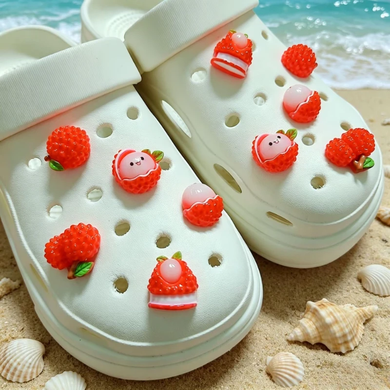 10PCS Shoe Charms Set Lychee Gummy Fashion Accessories Hole Shoe Buckle Cute 3D Decorations for Bogg Bag G
