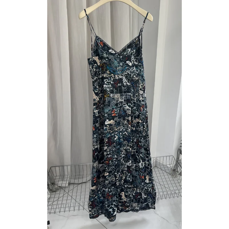 Ladies Halter Dress Casual Floral Printed Dresses Women Back Wing Robes Female Lace Backless Robe Fashion New V Neck Long Jupes