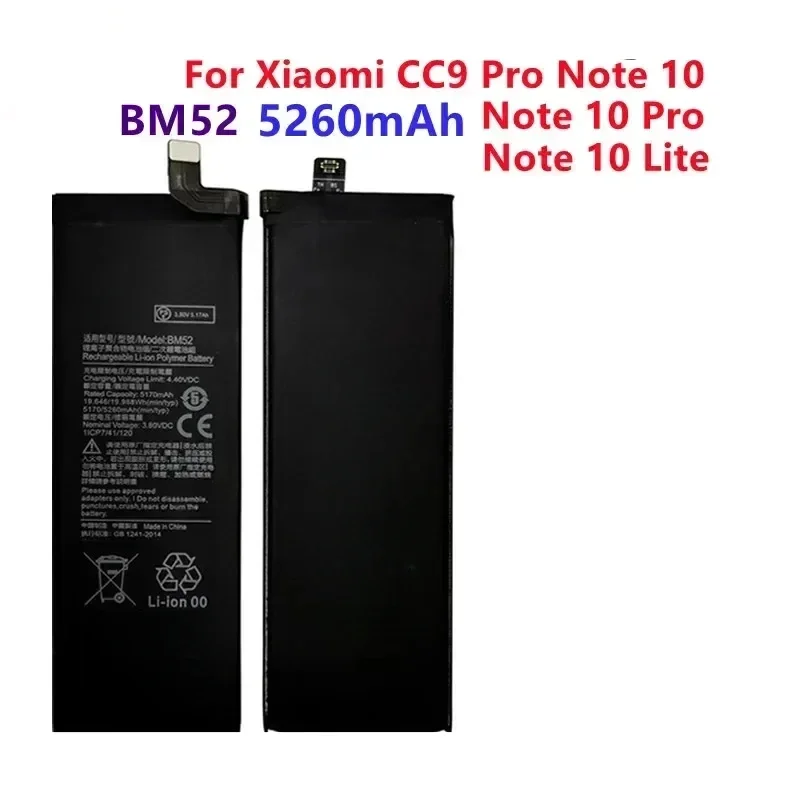 2pcs 5260mAh For Xiaomi Mi Note 10 Lite /Mi Note 10 Pro / CC9pro CC9 Pro BM52 Battery