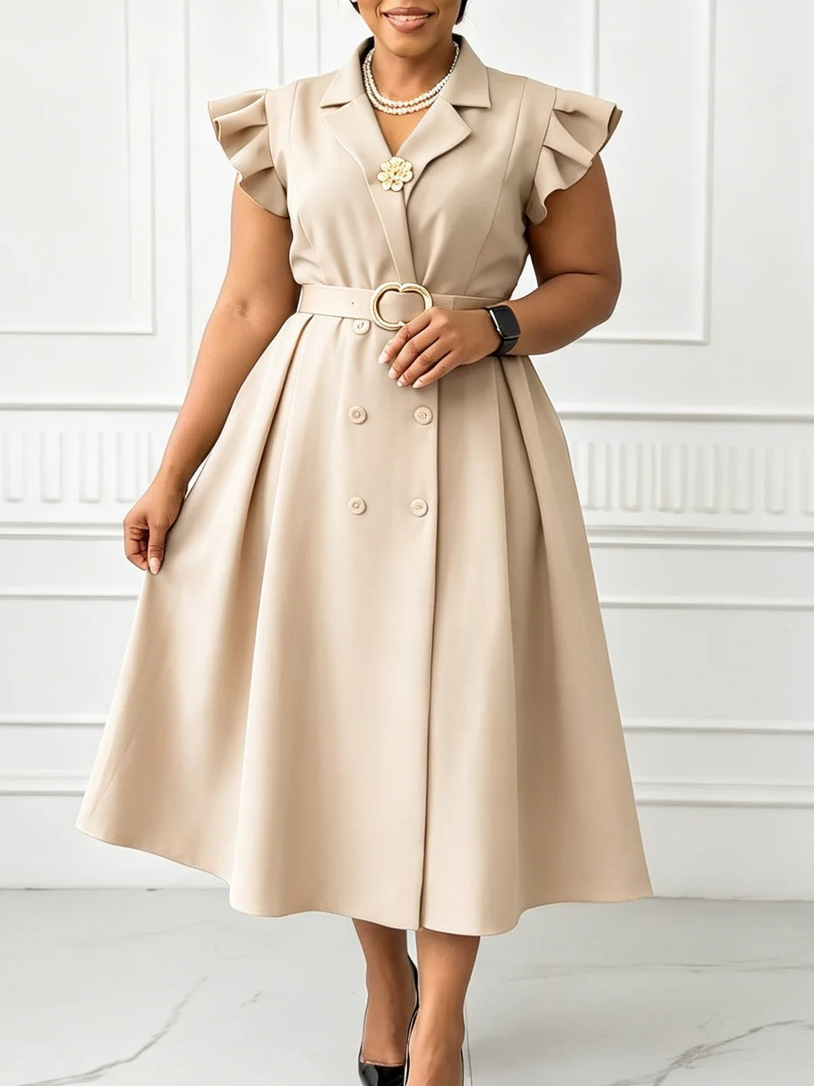 Summer 2026 Style Mid-Length Double-Breasted Dress Suit Collar New Fashion Trend Women's Casual Elegant Dress
