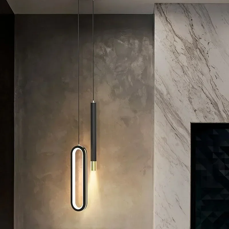 Modern Lustre Minimalista LED Lustre, Lâmpada pingente, Nordic Suspensão Luminária, Quarto Luz de cabeceira, Long Line Light, Home Decor