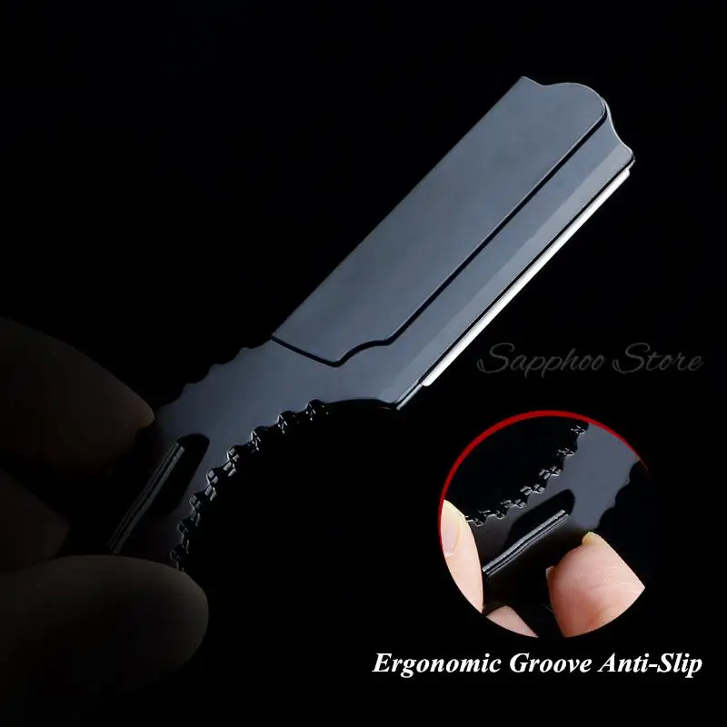 Black Double Ring Razor Men Stainless Steel Beard Shaving Knife Straight Barber Edge Steel Safety Razors Hair Removal Tools