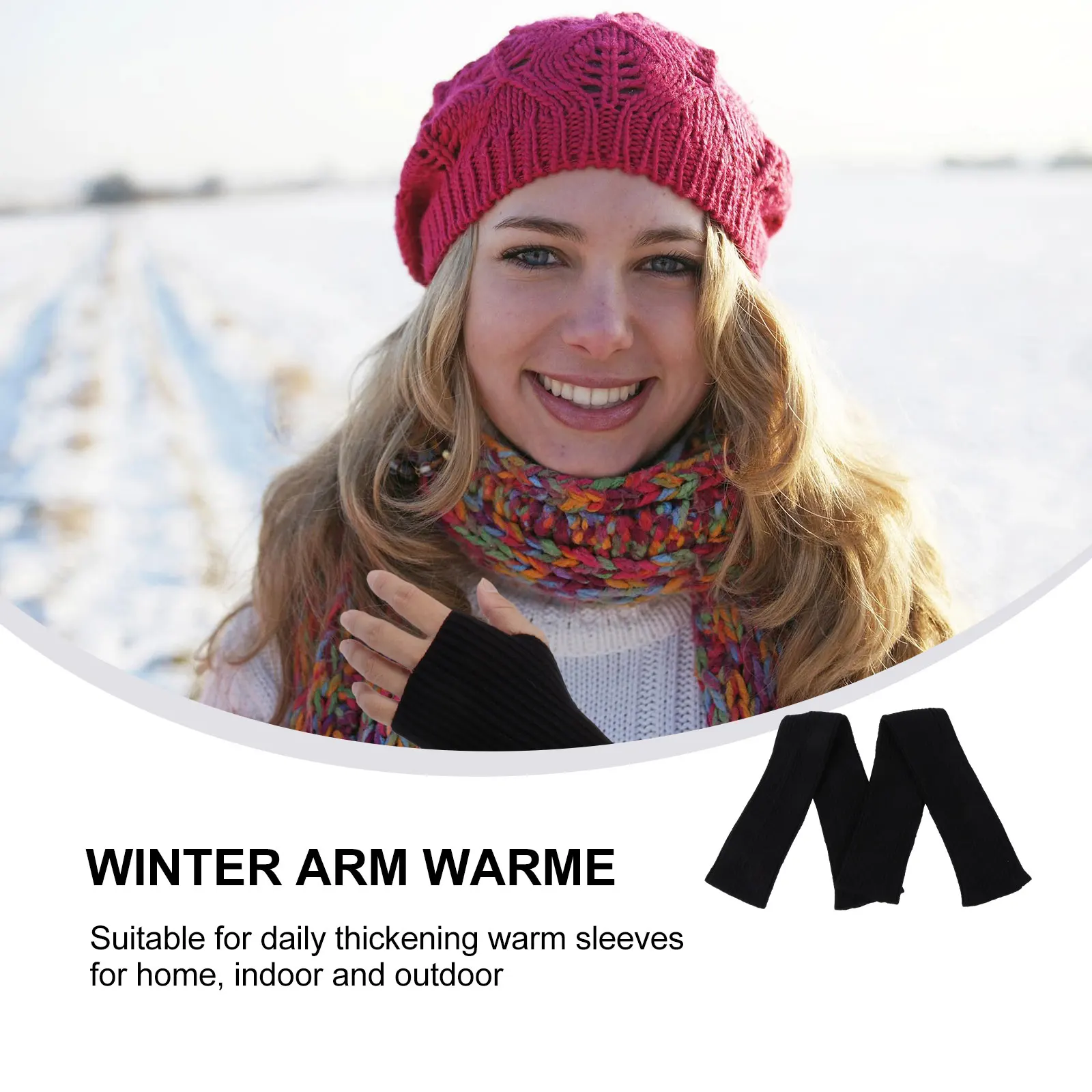 

Winter Arm Warmer Long Fingerless Gloves Thumb Hole Yarn Protector Women Soft Elastic Material Jogging Bicycling Cold Weather