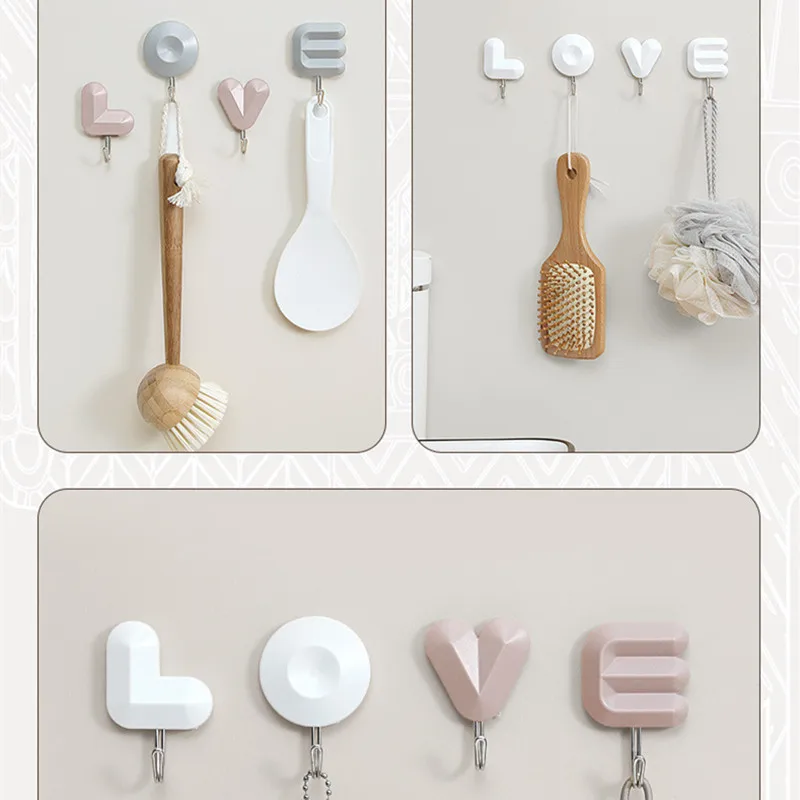 Love Letter Wall Hooks Plastic Strong Sticky Hook Towel Coat Storage Holder Keys Organizer Holder Hanging Rack Nordic Home Decor