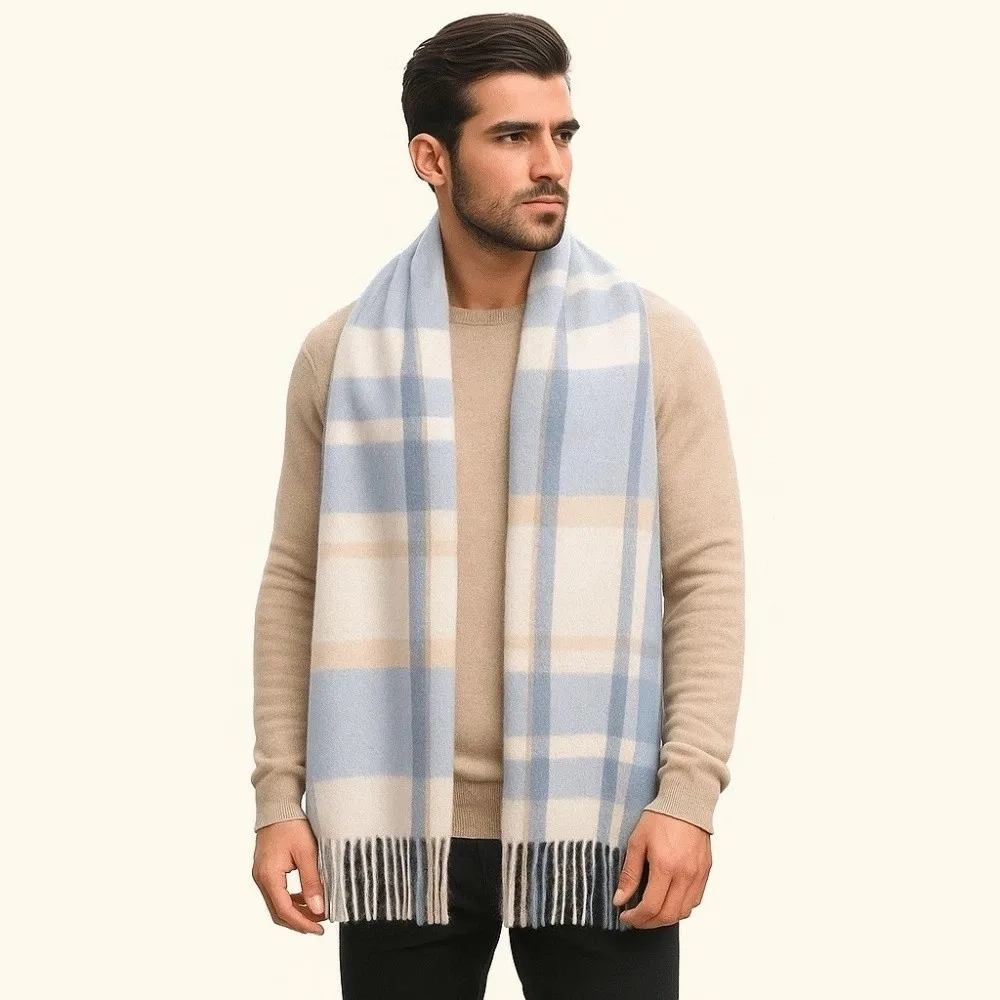 

Soft Classic Plaid Scarf Contrast Color Cold-proof Knitted Wool Scarf Acrylic Fibers Polyester Long Neckscarf with Tassel Men