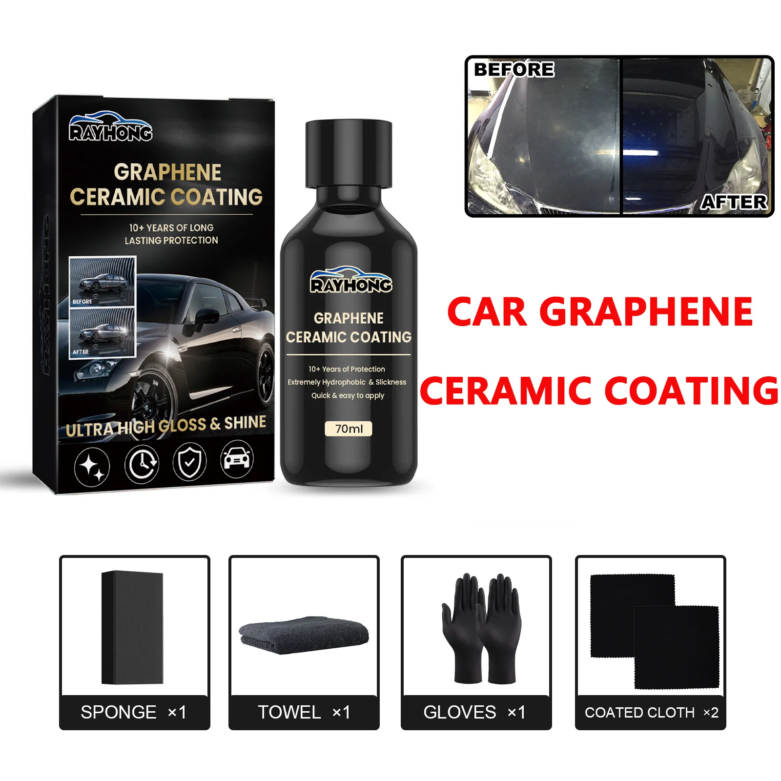 Graphene SiO2 Keramikbeschichtungsset für Autos, superhydrophobe Nano-Beschichtung, Hochglanz-Lackschutz für Detaillierung, DIY-Autopflege