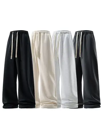 Wide Leg Pant Fashion Causal Breathable Men Sweatpant Male Autumn Versatile Elastic High Waist Drawstring Loose Straight Trouser
