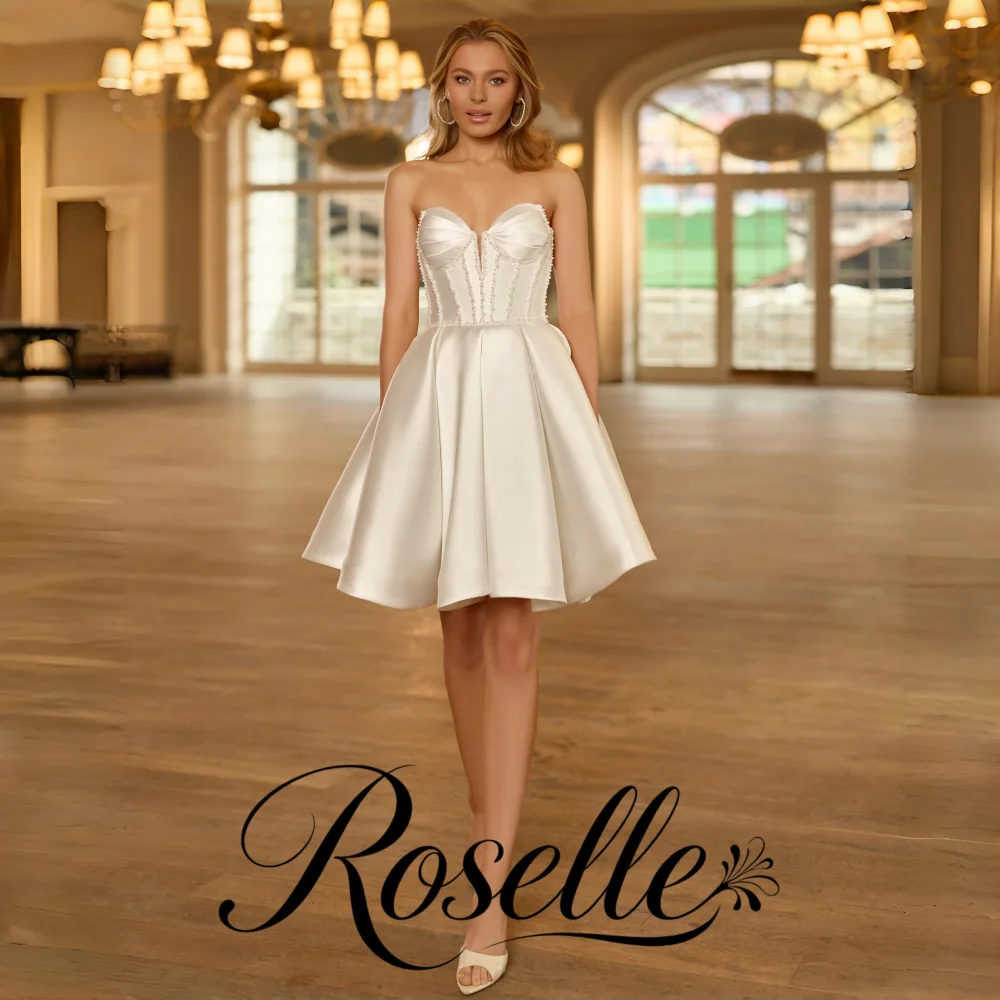 ROSELLE Eleagnt Modern Strapless Sleeveless Mini A-Line Wedding Dress Sweetheart Beading 2026 Bridal Customized Vestido De Novia