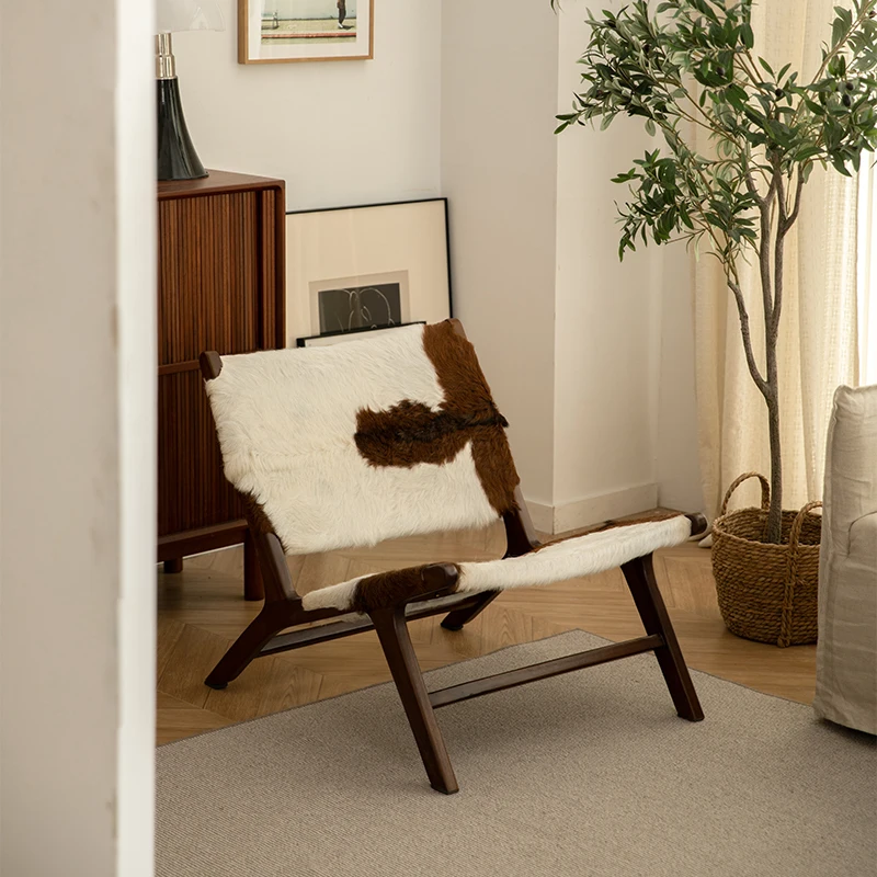 

Retro solid wood sofa chair designer wool single balcony leisure chair wabi sabi recliner