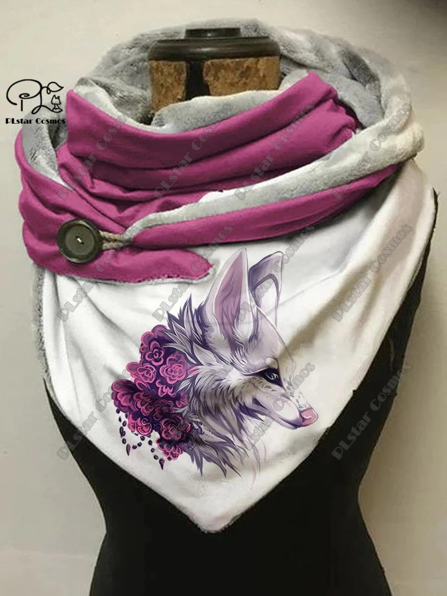 PLstar Cosmos 3D printed animal series cute fox pattern printed warm shawl scarf spring and winter small triangle scarf H-3