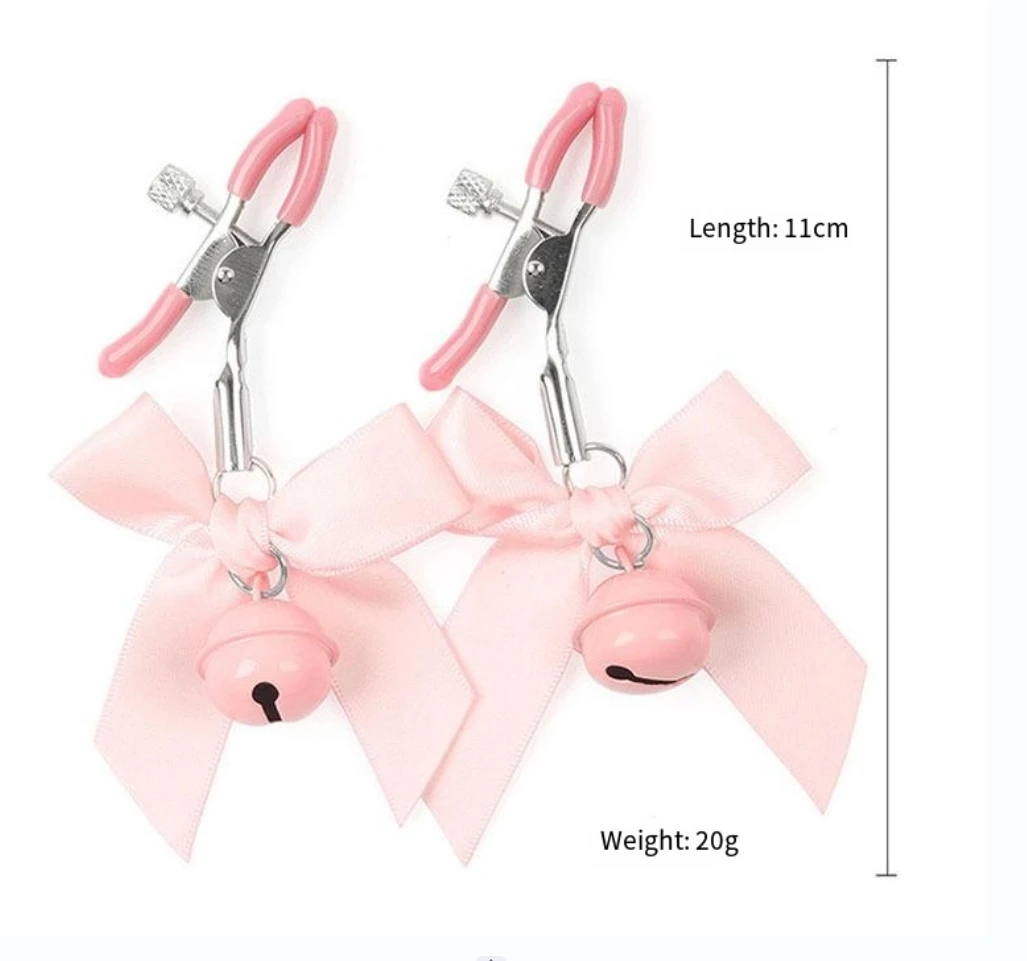 Pink Bow Bell Mamilo Clip para Adulto, Feminino Bondage SM, Brinquedo Alternativo, Bonito Conforto Papel, Hot Stage Roleplay Dispositivo