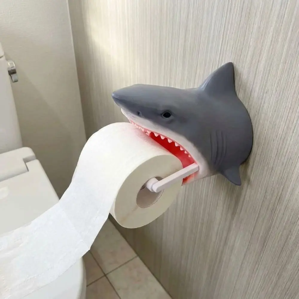 Funny Shark Turtle Toilet Paper Holder 3D Printed Resin Paper Towel Stand Ocean Animal Wall Mounted Toilet Tissue Rack Restroom