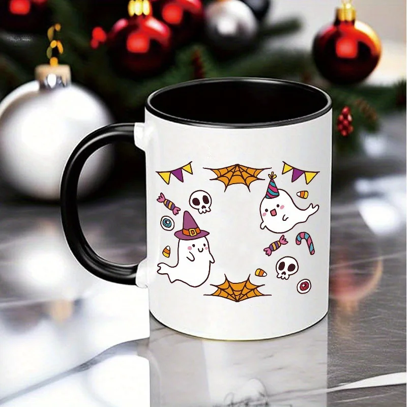 Cross Border 2025 Cute Halloween Mark Ghost with Candy Design Ceramic Coffee Mug
