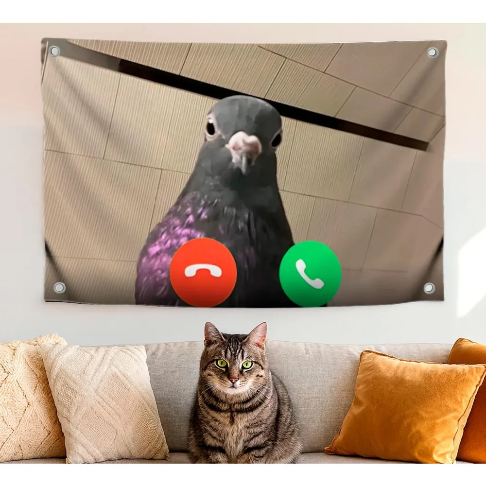 2D Flat Meme Flag Funny Pigeon Single Sided Polyester Banner Dorm Bedroom Wall Decor