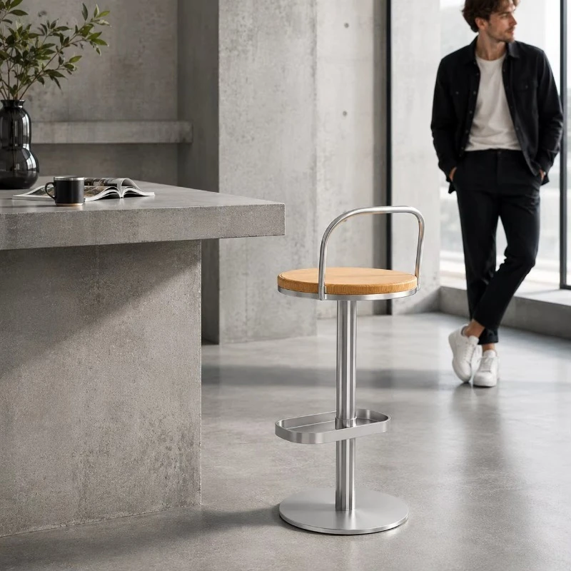 Modern minimalist 65cm fixed height metal high stool with low backrest
