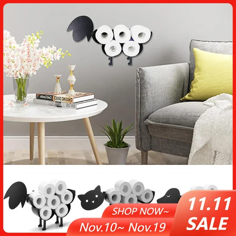 

Sheep Cat Dog Toilet Roll Holder Paper Holder Bathroom Free-Standing Iron Paper Towel Stand Tissue Storage Rack Organizer Shelf