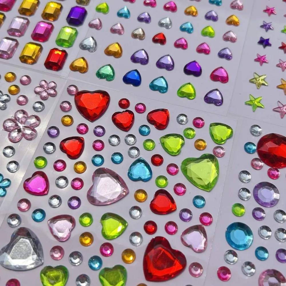 12 Sheets with Adhesive Backing Bedazzling Sticker Acrylic Random Color Face Eye Jewels Sticker Y2K DIY Crystal Gem Sticker