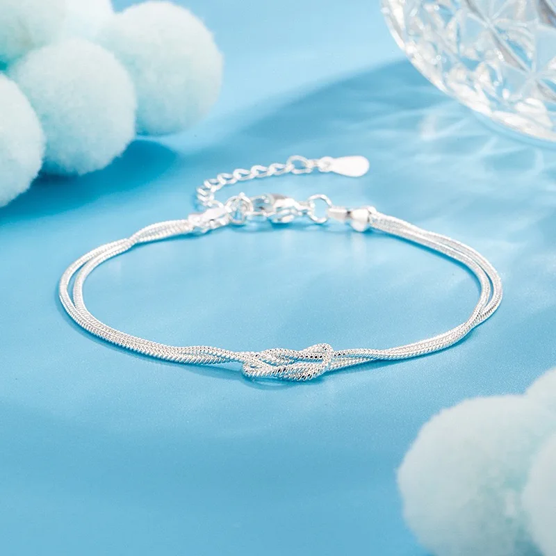 925 Sterling Silver Bracelets for Women Men String Accessories Trend Star ZirconDouble Layered Knot Pendant Party Jewelry Gift