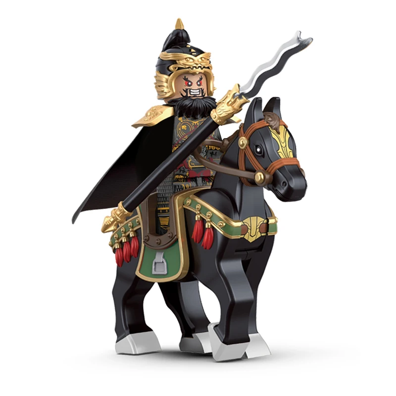 Courage Of The Three Kingdoms Soldiers Zhang Fei with War Horse weapon brick Mini action figure Building Blocks kids Toy  Gifts