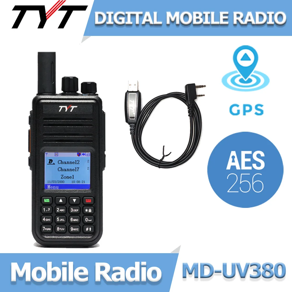 TYT New MD-UV380 Digital Encrypted GPS Walkie Talkie Dual Band 136-174&400-480MHz Two Way Radio 3000CH DMR Radio