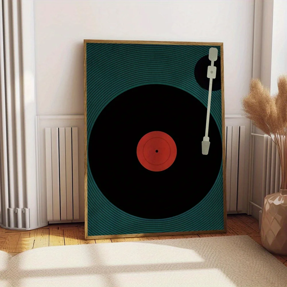 Unframed film wall art decor with white stylus and green lines, modern home decor
