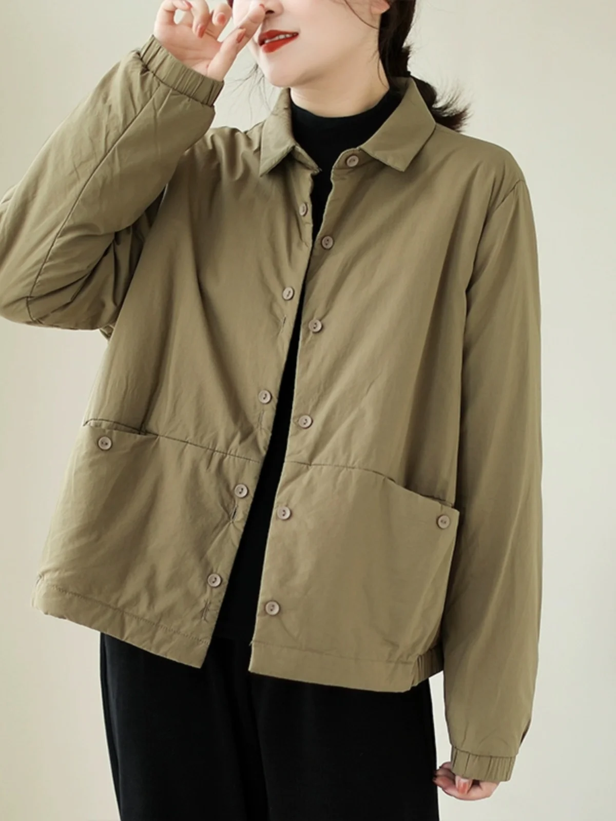 

Thiened ort Cotton Jaet женское повседневное теплое пальто с воротником на пуговицах в стиле ретро, длинное свечо, свободный крой, чистый цвет