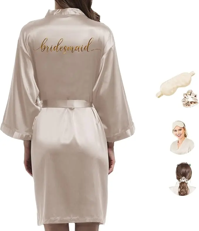 Bride Kimono Robe - Satin Bridesmaid Wedding Party Bridal Morning Silk Silky Dressing Gown for Women