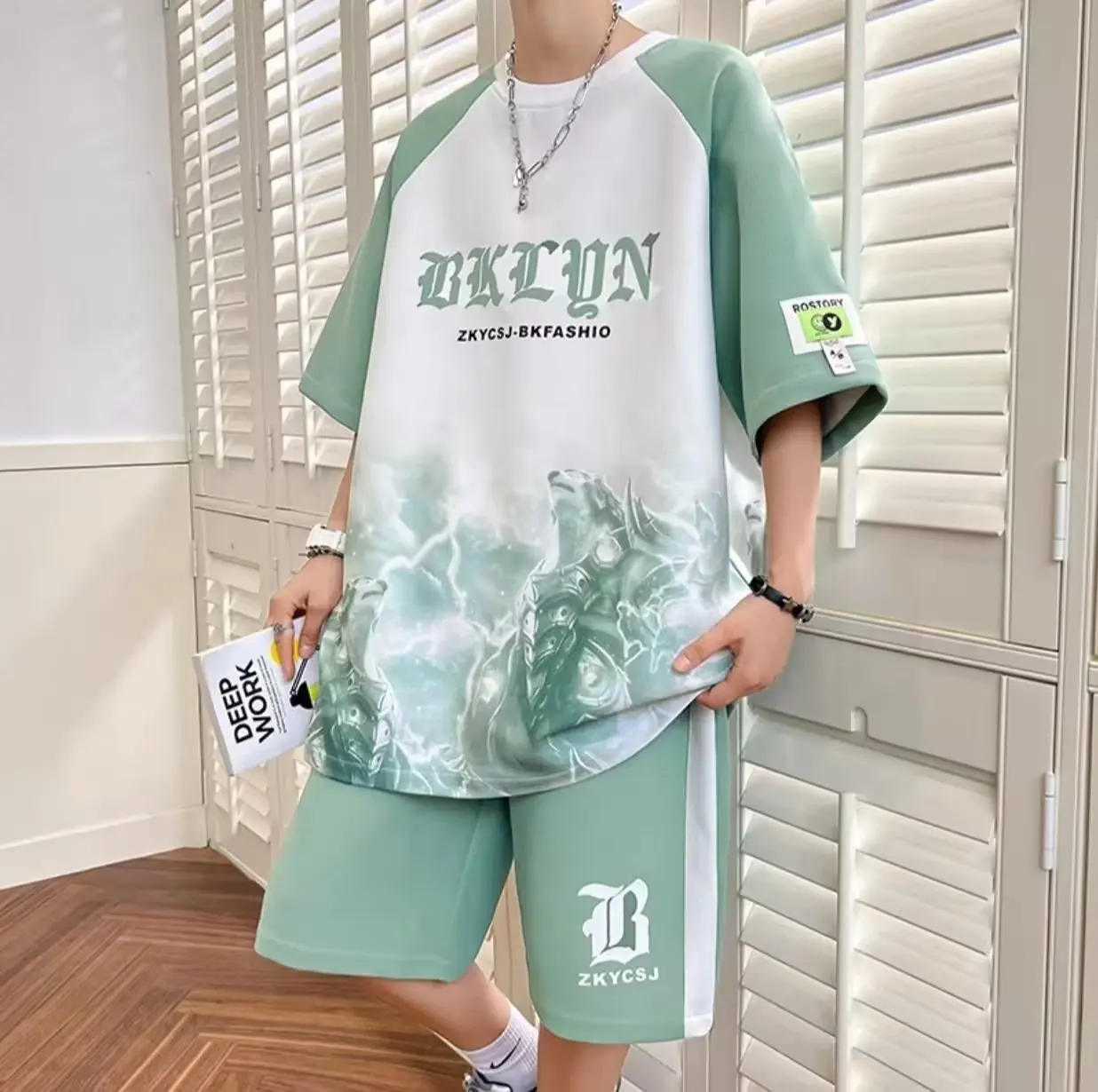 Volibear T Shirt Shorts Suit American Hip-hop Casual Men Set Loose Oversized Men\'s Suit M-7XL Summer Sports Top Shorts New 2023