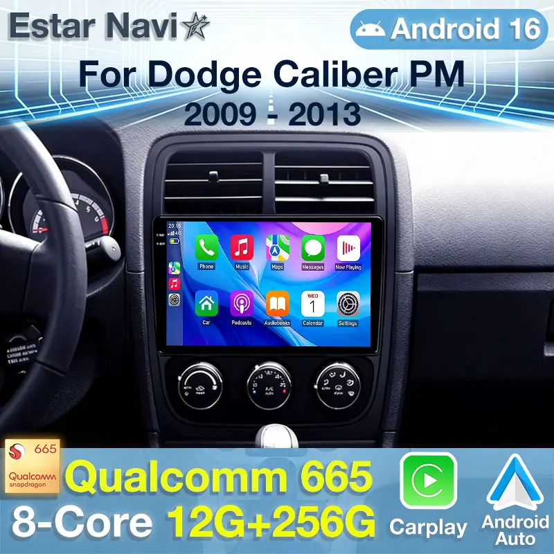 For Dodge Caliber PM 2009-2013 Android 16 5G Car Radio Multimedia Player Navigation 2 Din Stereo Head Unit Carplay Screen 360 BT