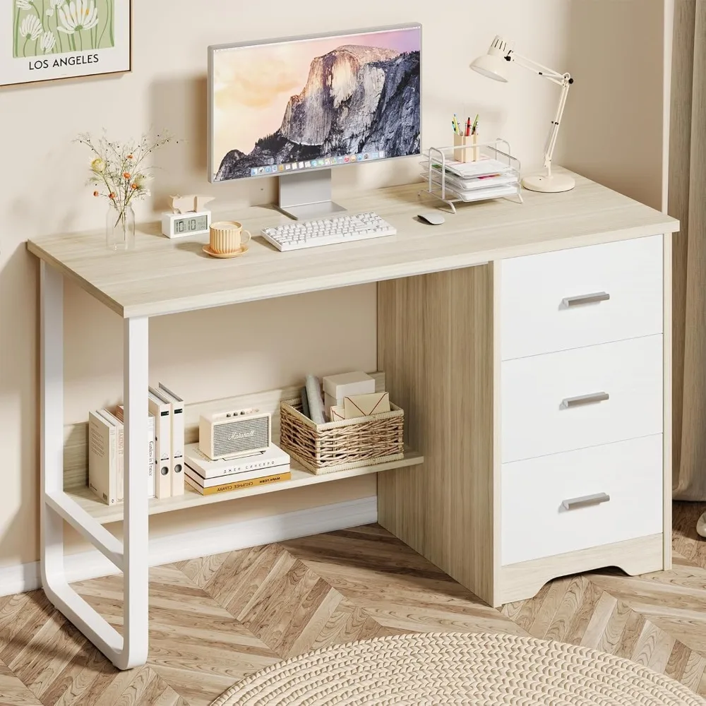 

Small Computer Desk with 3 Drawers, Wood Kids Desk for Bedroom, Study Desk with Drawers