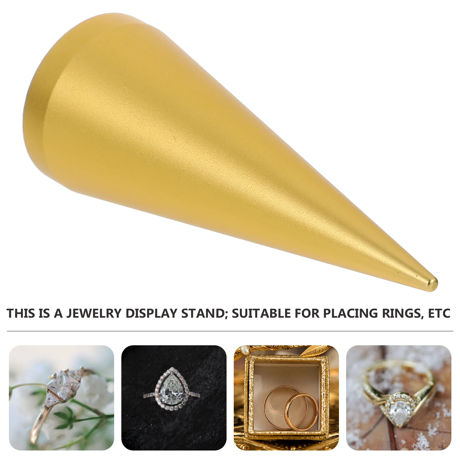 

Jewelry Display Stand Necklaces Wedding Ring Storage Cone for Selling Golden Metal