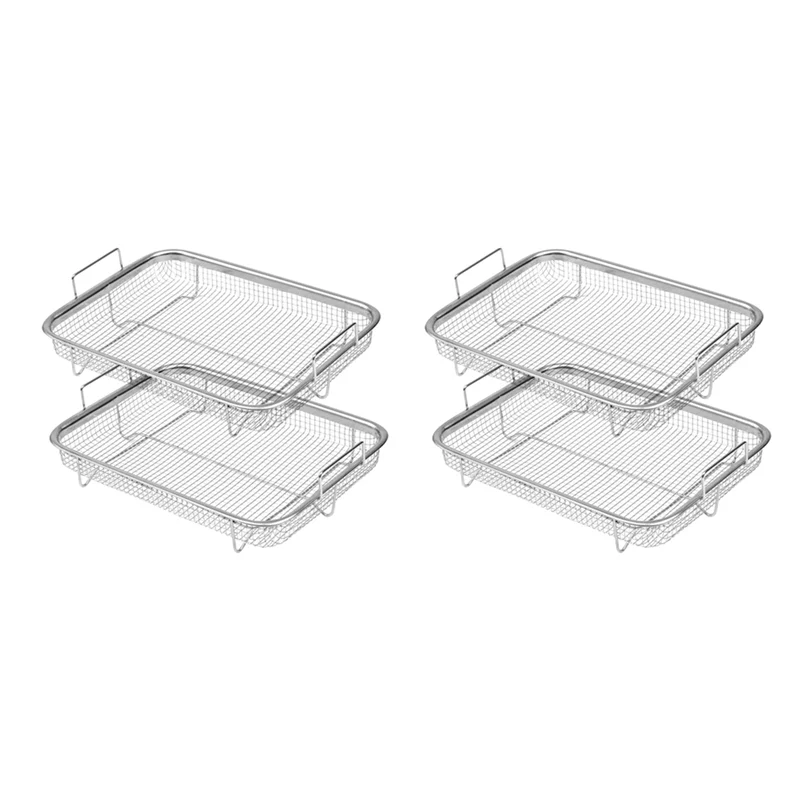 【Must-Haves】4X cesta de fritadeira de ar para forno, cesta de grelha de aço inoxidável, cesta de malha antiaderente, cesta de rack de fio de bandeja de fritadeira de ar