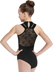 Girls Dance Leotard Lace Back Ballet Leotard Tank Straps Hollow Back for Toddler Dancewear