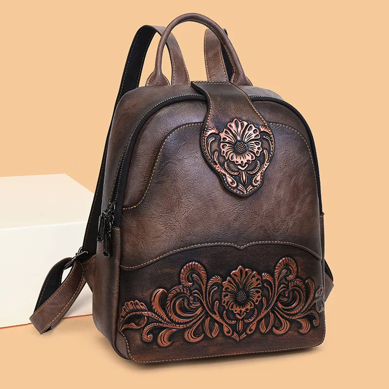 

2026 Chinese Style Vintage Embossing Women Backpacks Large Capacity Print Patchwork Travel Commuting Backpacks Female Mochilas