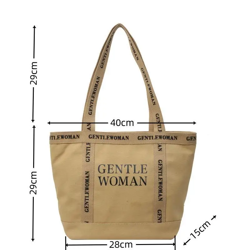 New Women's Large Capacity Letter Printed Canvas Shoulder Bag Casual Tote Bag Handheld Shopping Bag Fashionable Versatile