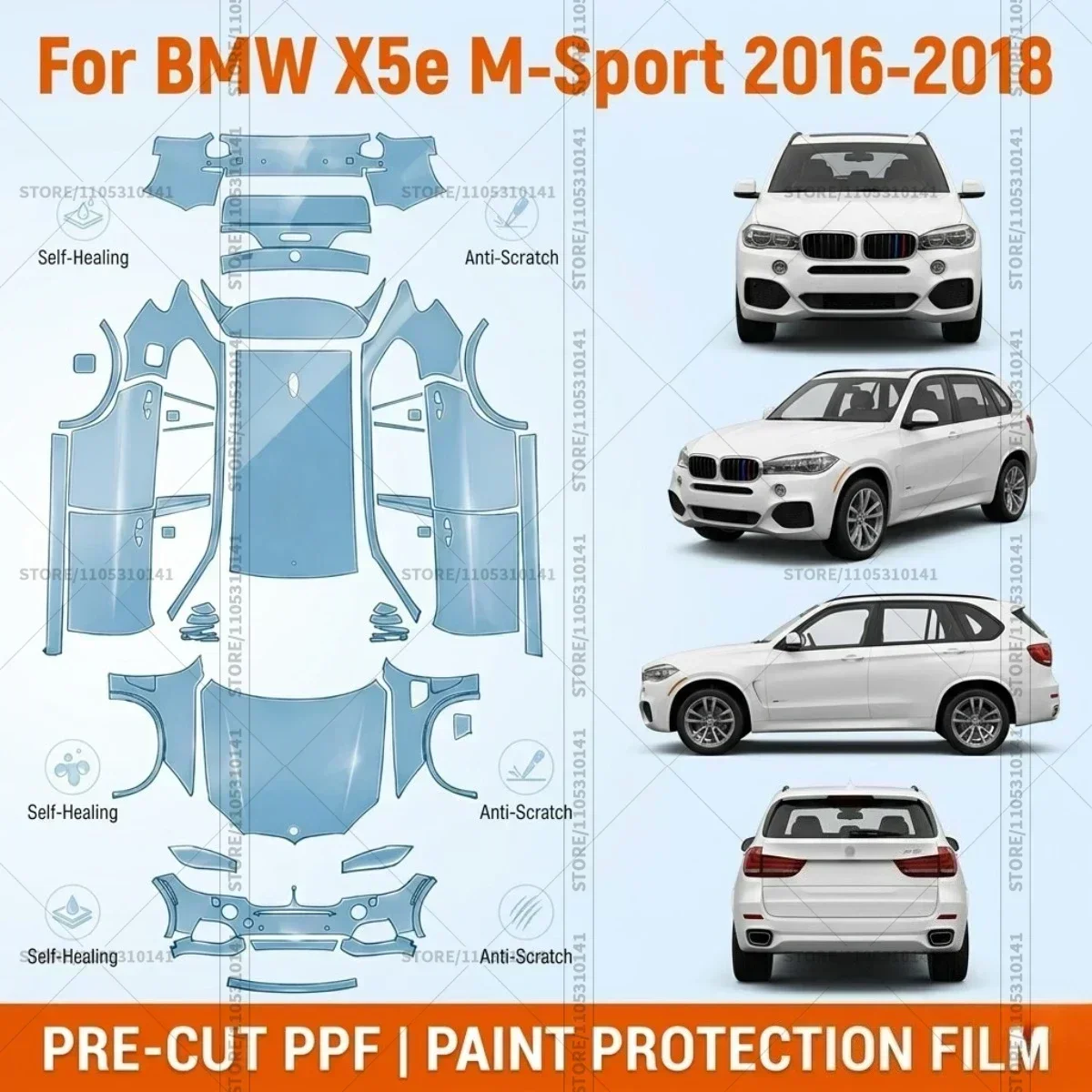 

Предварительно нарезанная защитная пленка PPF, прозрачная защита бампера, автомобильная прозрачная пленка для BMW X5e M-Sport 2016-2018