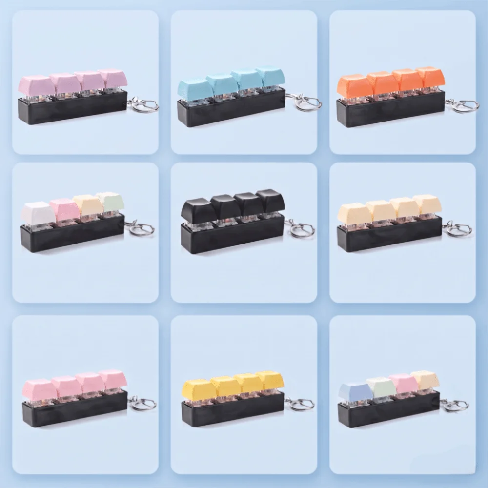 4 Keys Keycap Fidget Keychain Finger Button Fingertip Pressure Keyboard Clicker Keychain Calming Pass Time