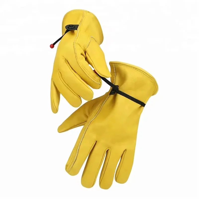 1 Pair Cowhide Leather Gloves Soft Cowhide Leather For Men Worker Driver Heat Resistant Protection Construction Factory Yard Kit