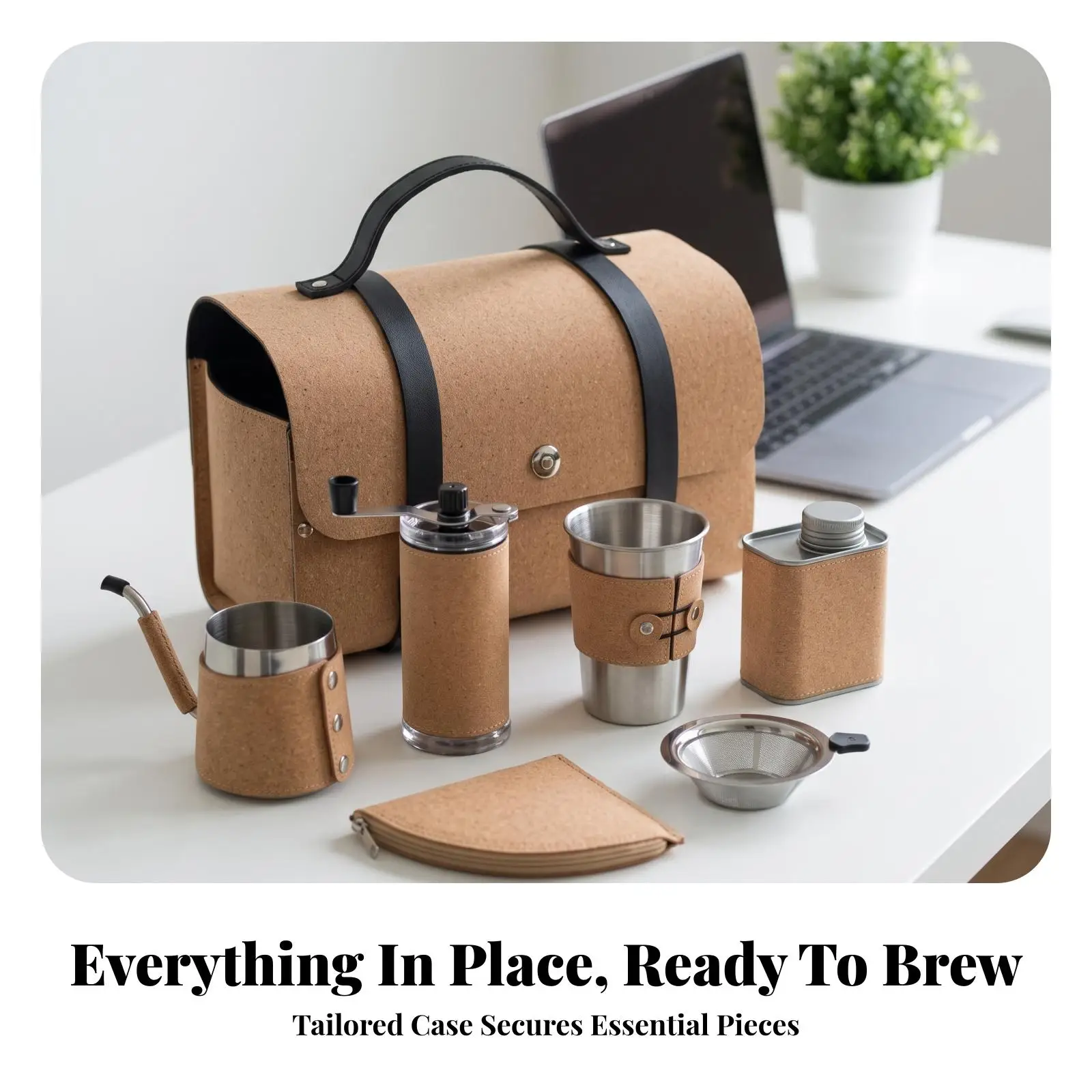 Hand Coffee Grinder Set with Carry Case Stainless Steel Cork Design Pour over Coffee Maker Equipment for Travel Camping Office