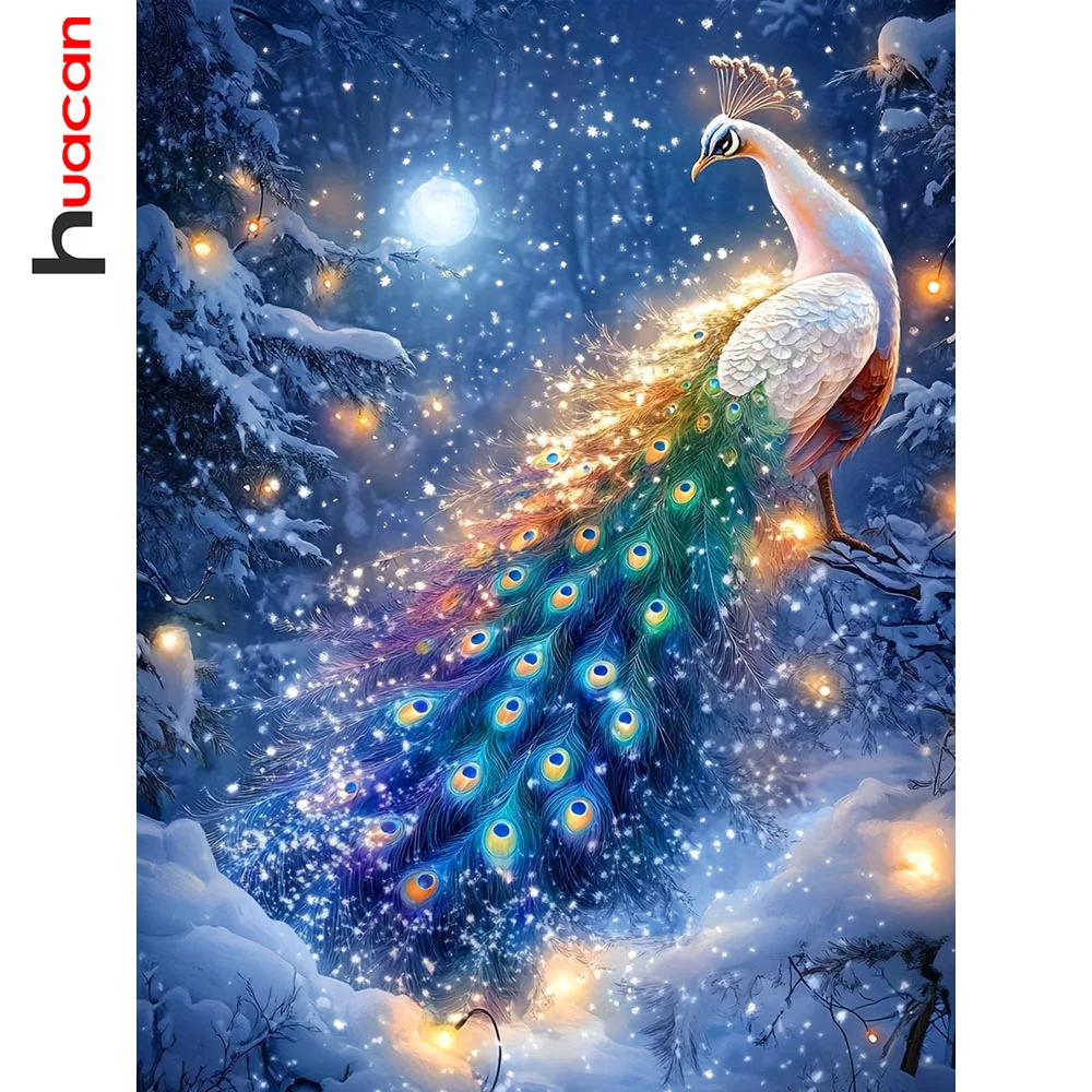 Huacan Neuheiten 2026 DIY Diamantmalerei Pfau Winter Diamantmosaik Tier Landschaft Komplettes Set Geschenk
