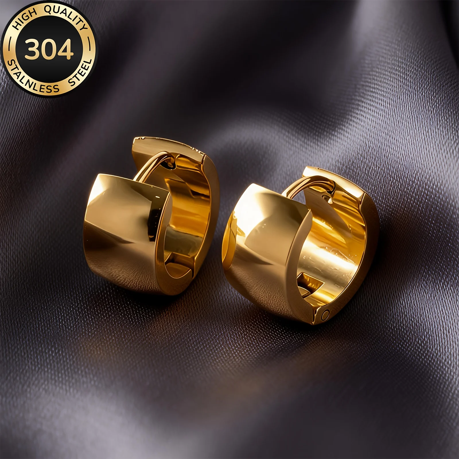 Gold Plated 316L Stainless Steel Huggie Hoop Earrings, Tarnish Resistant Antiallergenic Small Chunky Hoops for Women Daily Wear
