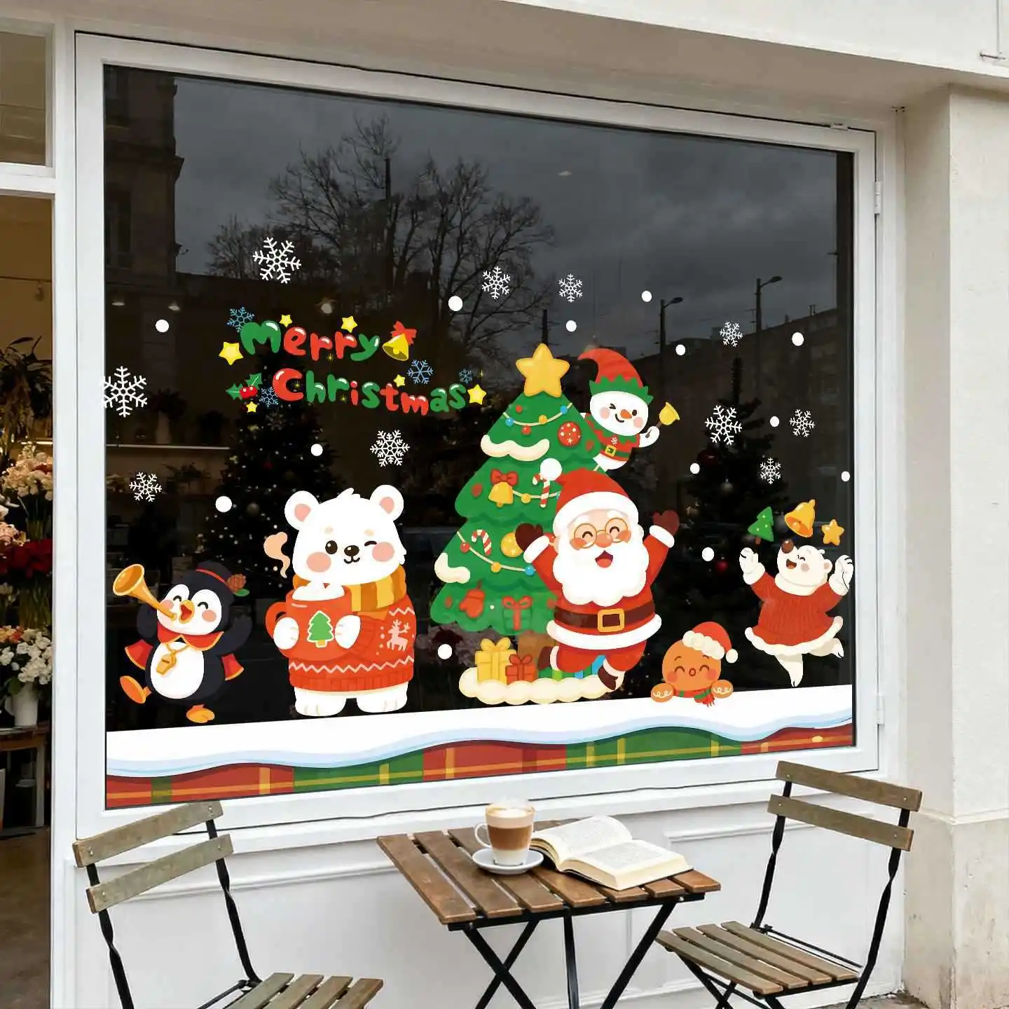 Christmas Stickers Mall Store Window Grilles Glass Stickers  Holiday Decoration Christmas Tree Santa Claus Static Stickers 2026