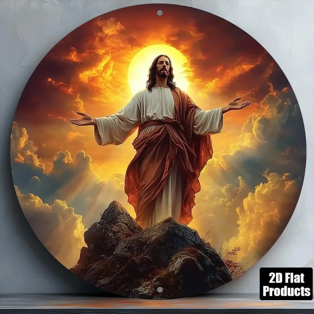 Vintage Jesus-Wandschild 8x8 Zoll Retro Religiöses Metallschild für Heim, Bar und Café Dekoration