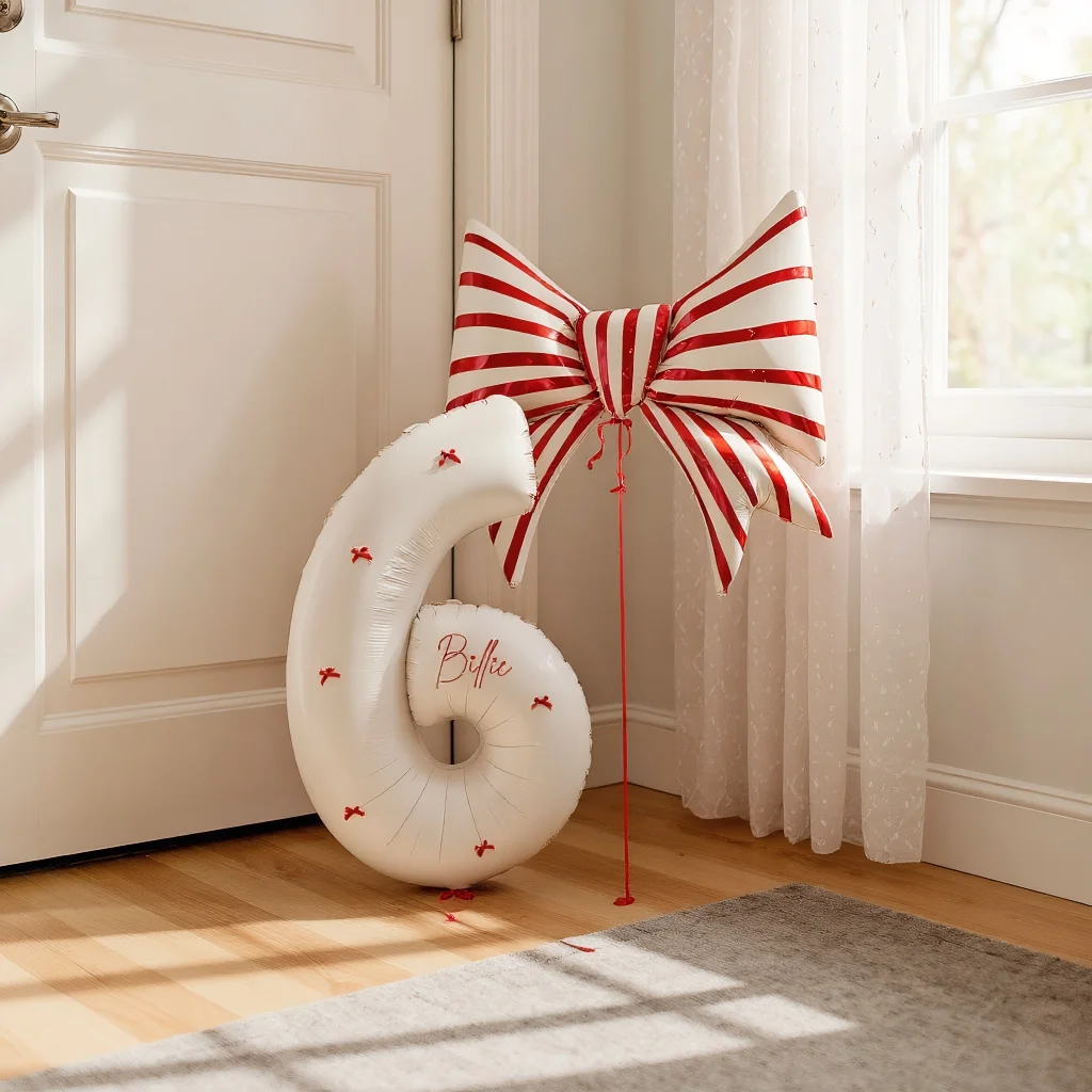 10 Globos con Número y Lazo Rojo y Blanco, Decoración para Fiestas Temáticas de Bastones de Caramelo para Cumpleaños del 1 al 9, Perfectos para Fiestas de Cumpleaños y Bautizos de Bebés