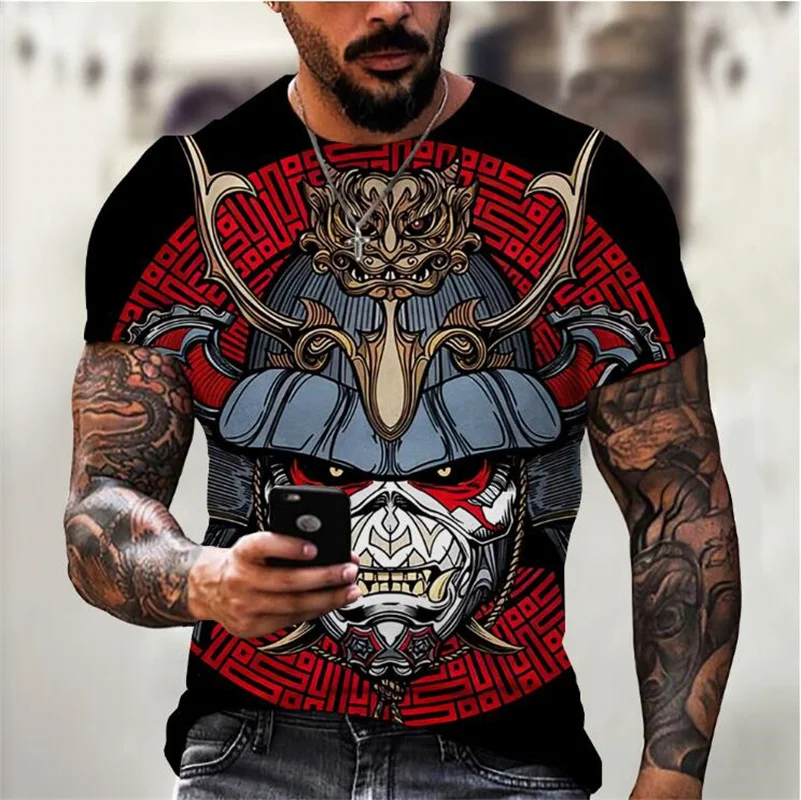 New 2024 Hot 3D Digital Print Samurai pattern Outdoor Fitness sport men\'s short sleeve T-shirt new design size XXS-6XL