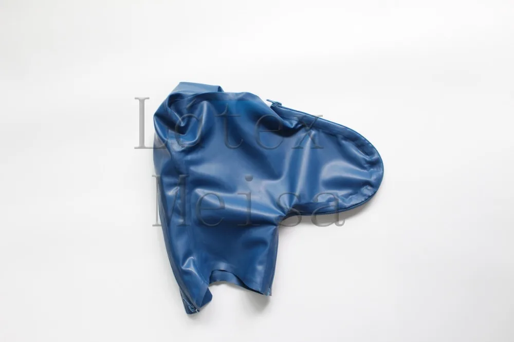 

Blue color latex hoods with front and back zippers for adults