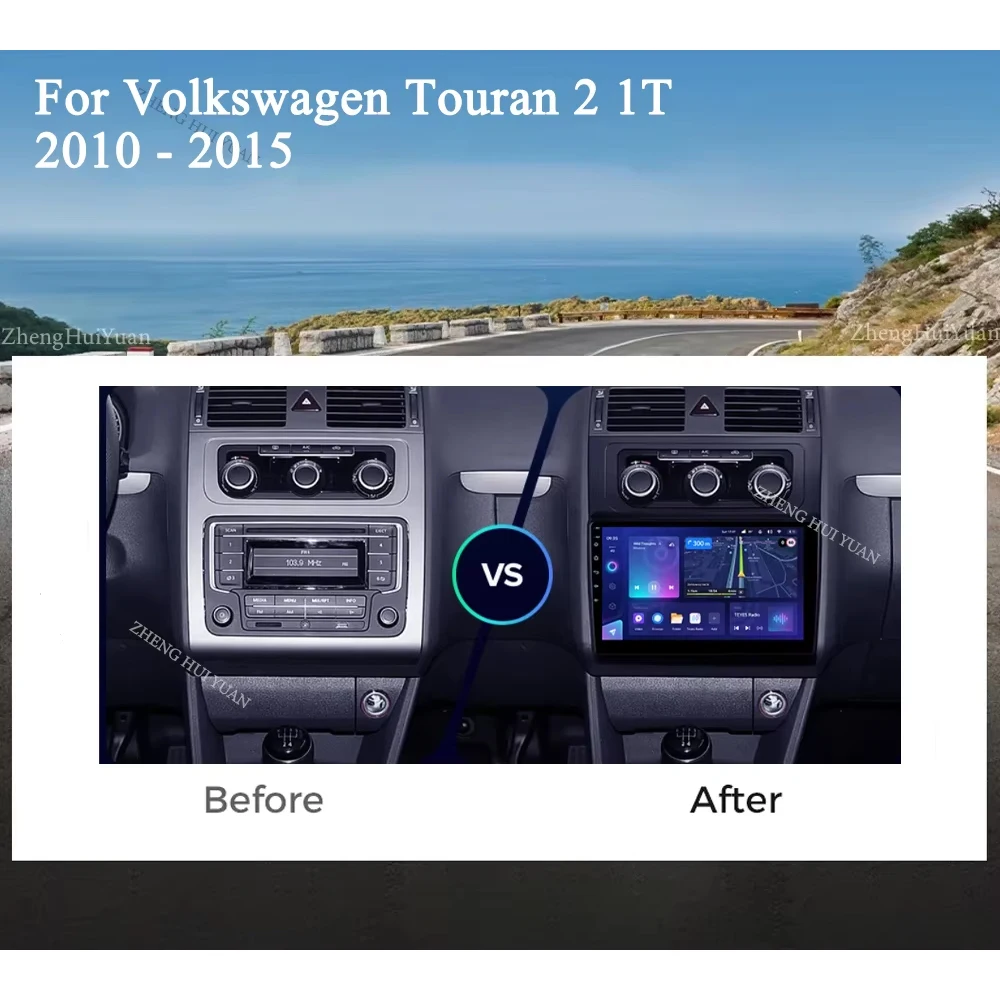 Android 16 For Volkswagen Touran 2 1T 2010 - 2015 Car Radio Stereo GPS Navigation Multimedia Player Wireless CarPlay Android DSP