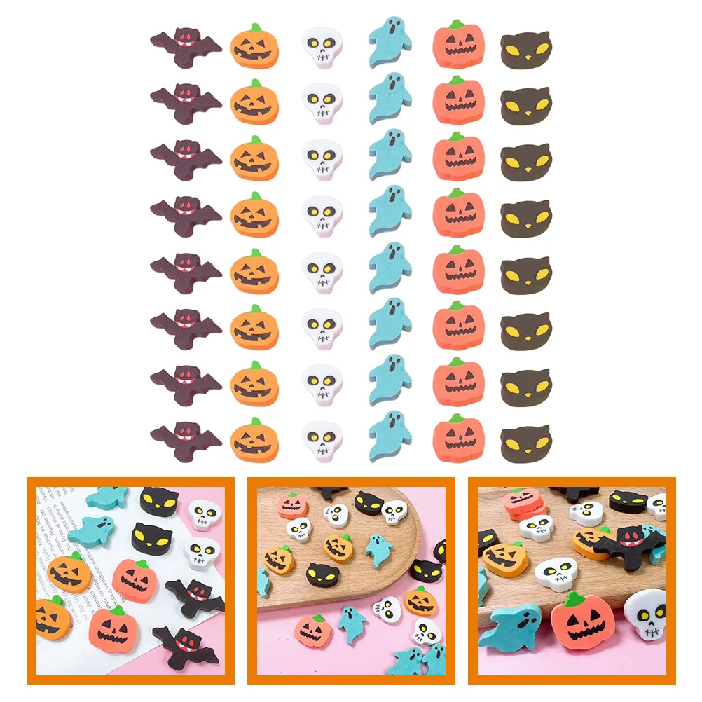 100 pçs halloween papelaria borracha borrachas prêmios práticos desenho em massa colecionáveis lápis dos desenhos animados para mini