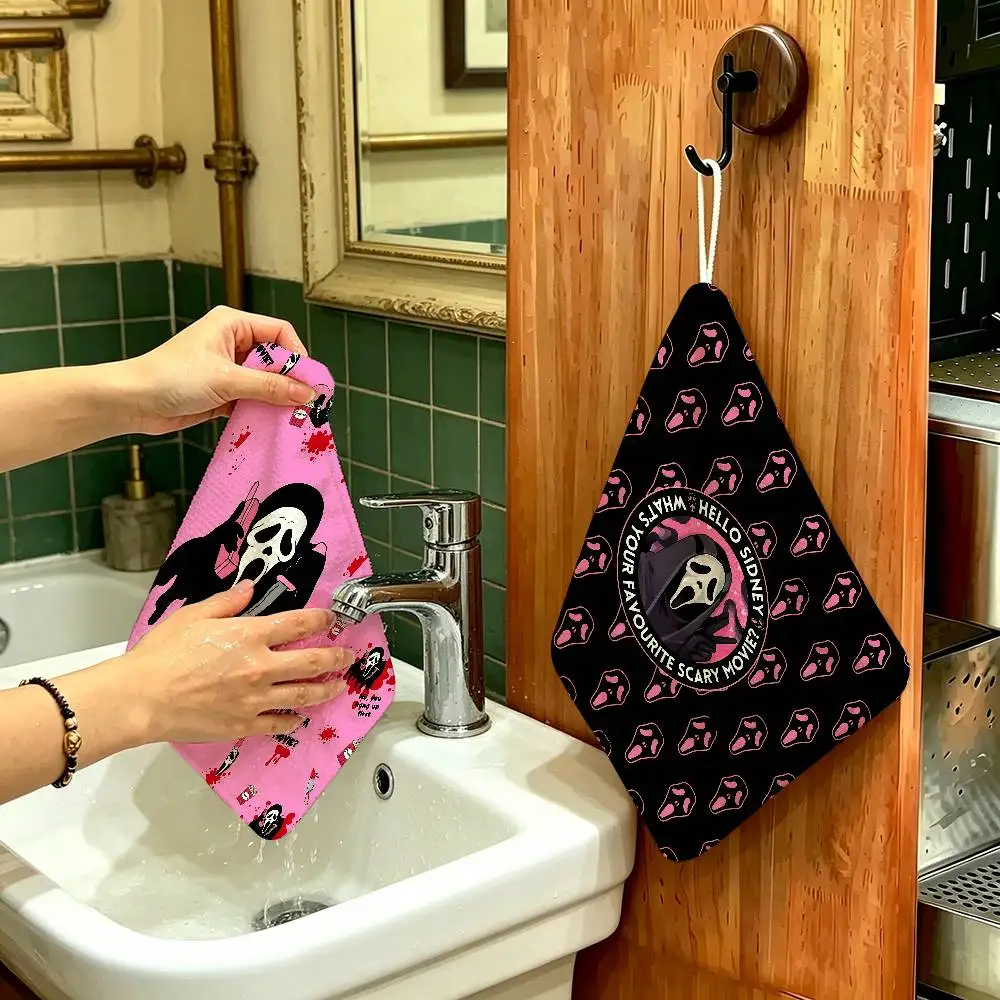 S-Scream Ghostface Hanging Style Hand Wiping Towel, Polyester Cotton, Anti-fade for Indoor Kitchen Living Room